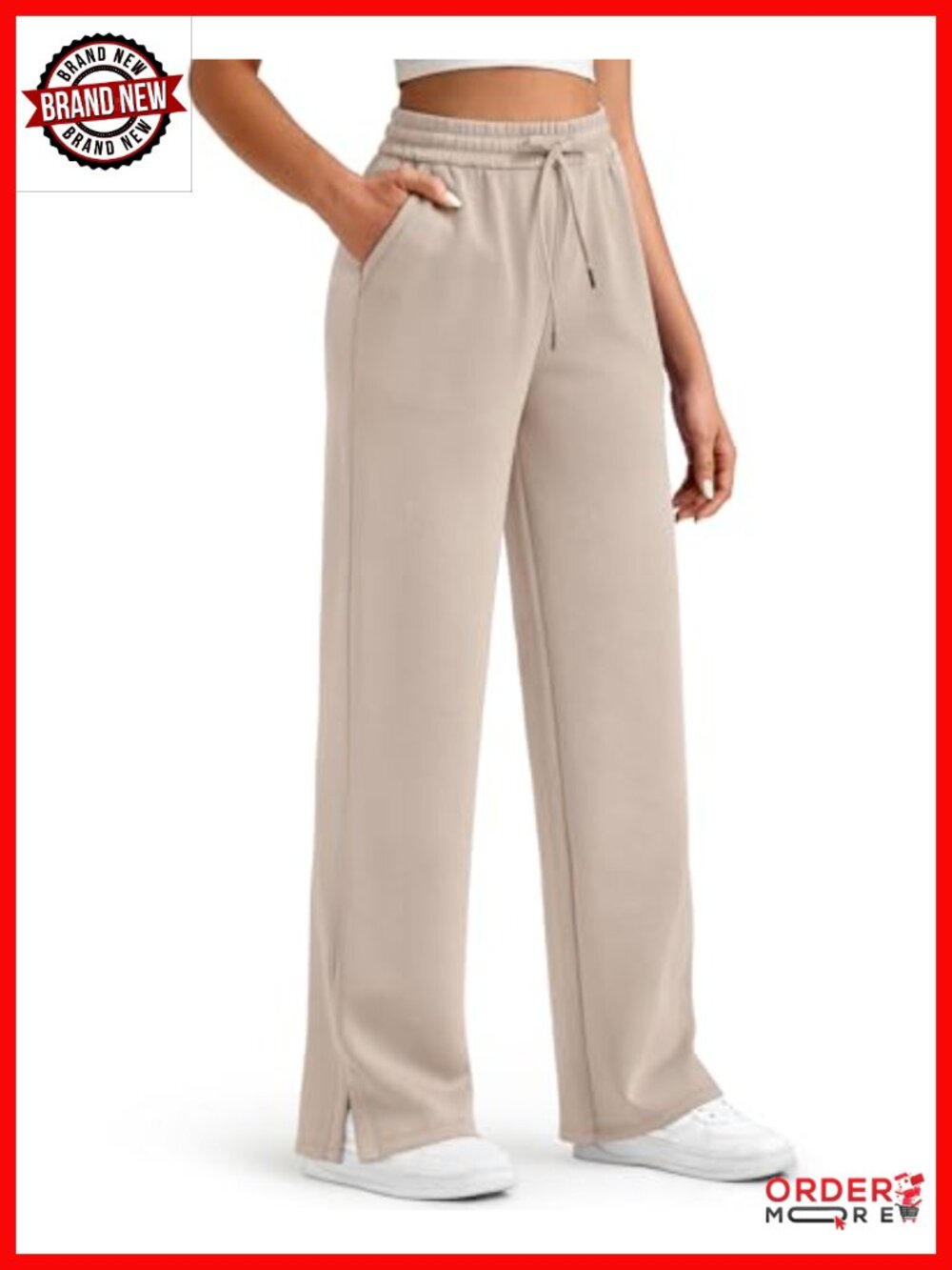 Women's Wide Leg Sweatpants Drawstring Side Slit Lightweight Lounge